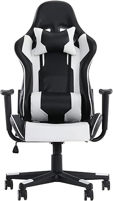 Gaming Chair, Ergonomic Computer Chair with Lumbar Support, Height Adjustable Game Chair with 360-Swivel Seat and Headrest and for Office or Gaming White