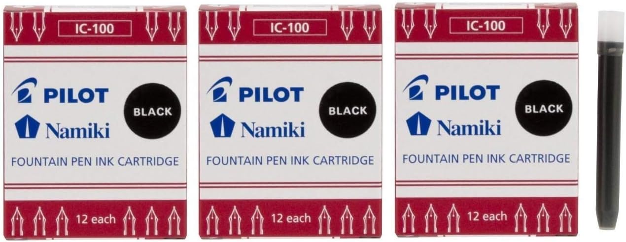 PILOT Namiki IC100 Fountain Pen Ink Cartridges, 12 Per Pack Pack of 36, Black
