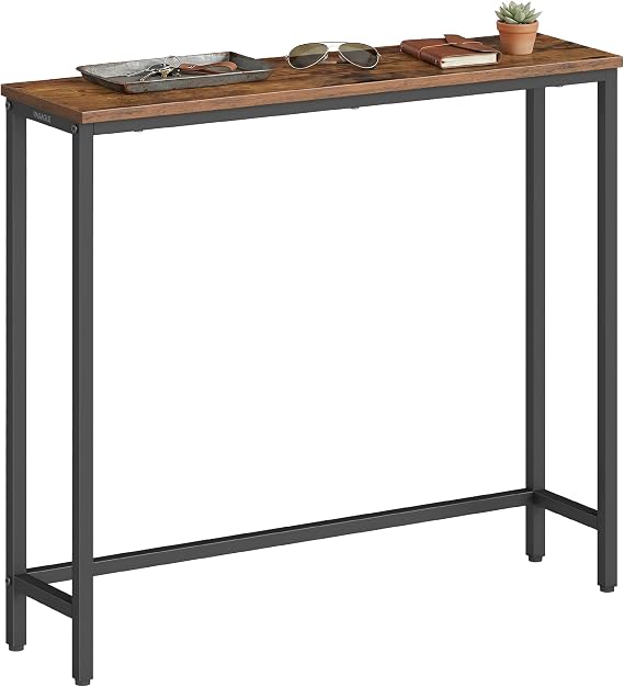 VASAGLE Console Table, Narrow Hallway Table with Steel Frame, Sofa Table for Entryway, 80 x 20 x 81.2 cm, Rustic Brown, Industrial Style for Living Room, BARNET Collection LNT035KD01