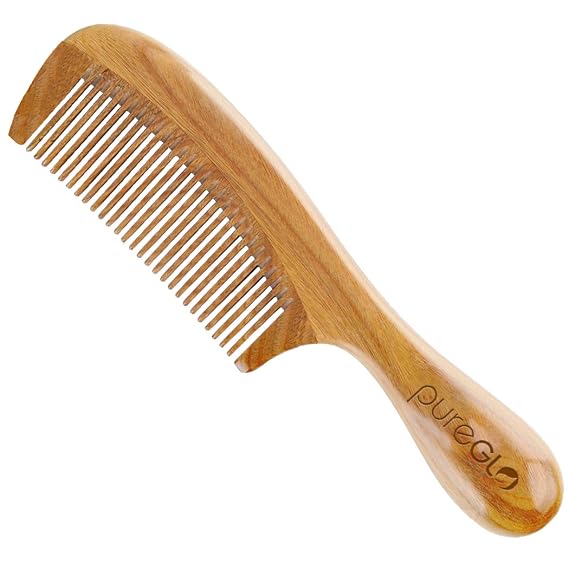 Green Sandalwood Hair Comb | No Static Detangling Natural Aroma Handmade Wooden Buffalo Horn Comb | Fine Tooth Comb (Poly Bag)
