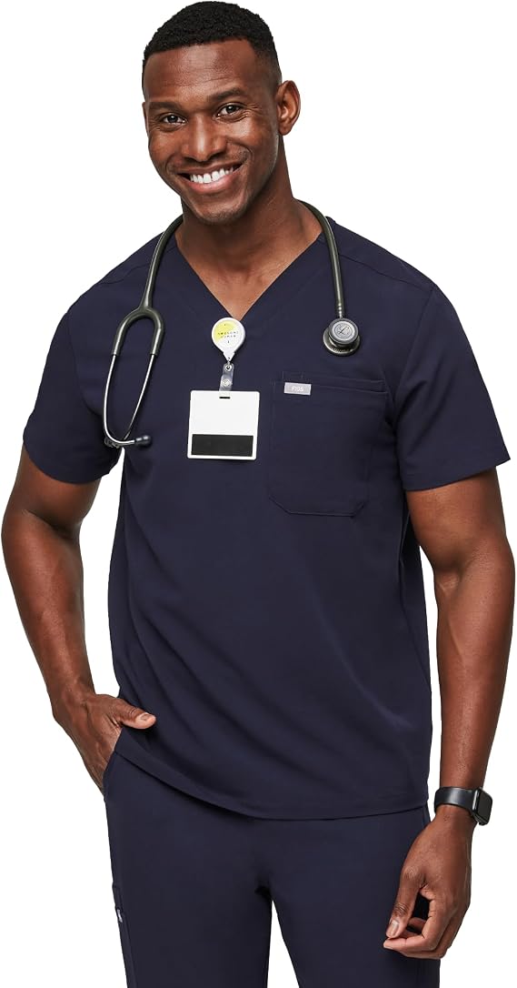FIGS Leon Scrub Top for Men 3 Pockets, Tailored Fit, Modern V-Neck, 4-Way Stretch, Moisture-Wicking