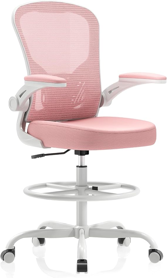 Synorla Ergonomic Tall Drafting Chair-Mesh Desk Chair with Flip-Up Arms