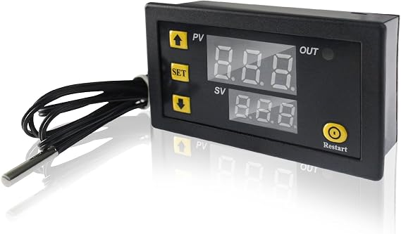 Digital Temperature, Dual-Color LED Display, 0.1C Precision, Waterproof NTC Probe, Mini Controller Thermostat Sensor DC 12V for Automotive, RV, Greenhouse, Home Brewing