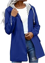 JIEMUXIU Rain Jacket Women Waterproof Windbreaker Lightweight Rain Jackets with Pockets Striped Lined Raincoats with Hood