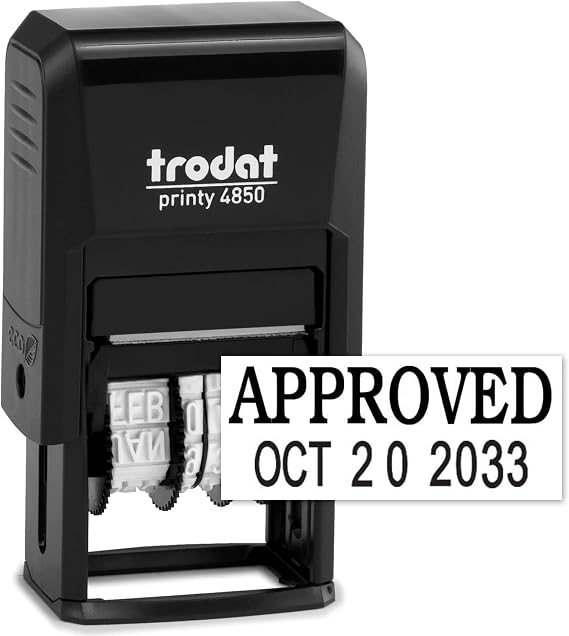 Trodat 4850 Date Stamp with Approved, Self Inking Stamp - Black Ink