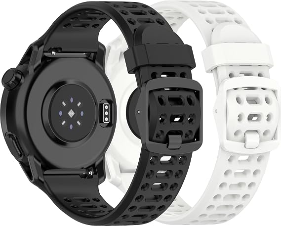 KZIOACSH Watch Strap for COROS Pace 4/COROS Pace Pro, 2 Pack Quick Release Replacement Soft Silicone Waterproof Adjustable Sport Wrist Band Strap, Black+White