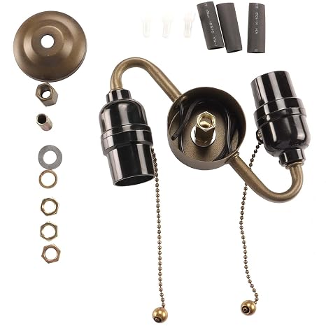 Bieye SC07 E26 2-Light Socket Cluster with Pull Chains, Antique Brass