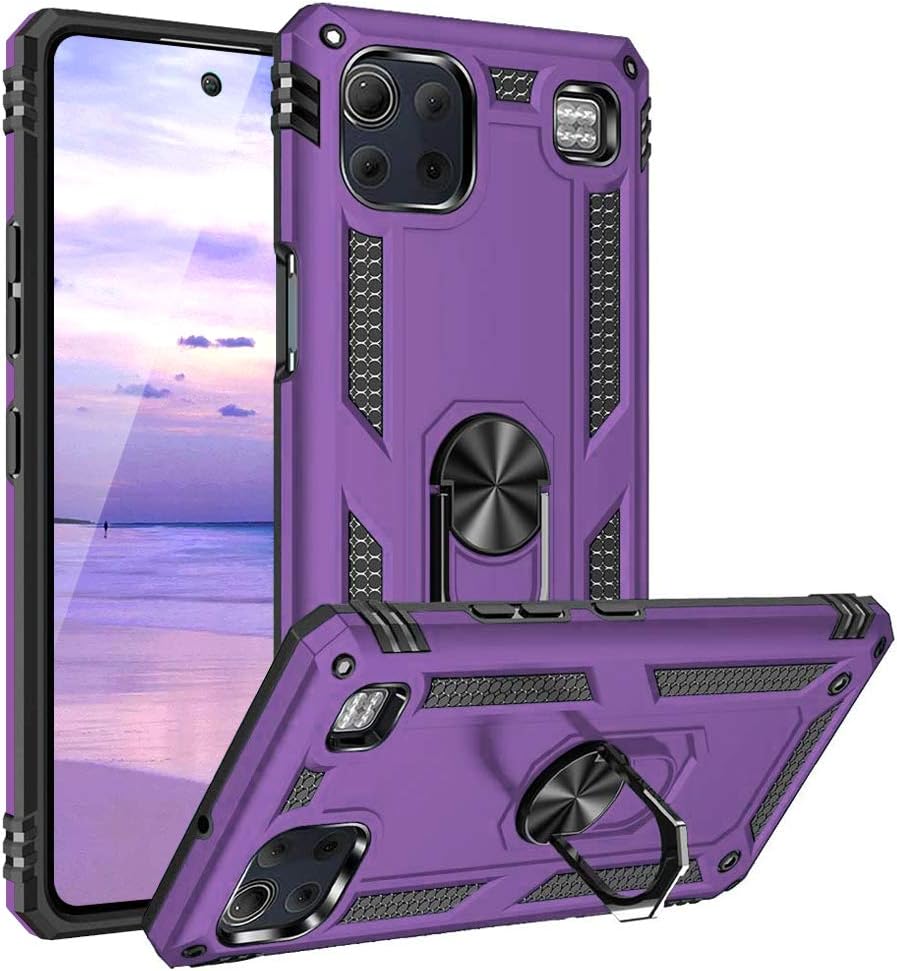 TJS Compatible with LG K92 5G Case, LG K92 Case, Metal Ring Kickstand Magnetic Support Heavy Duty Drop Protector Cover Phone Case Purple