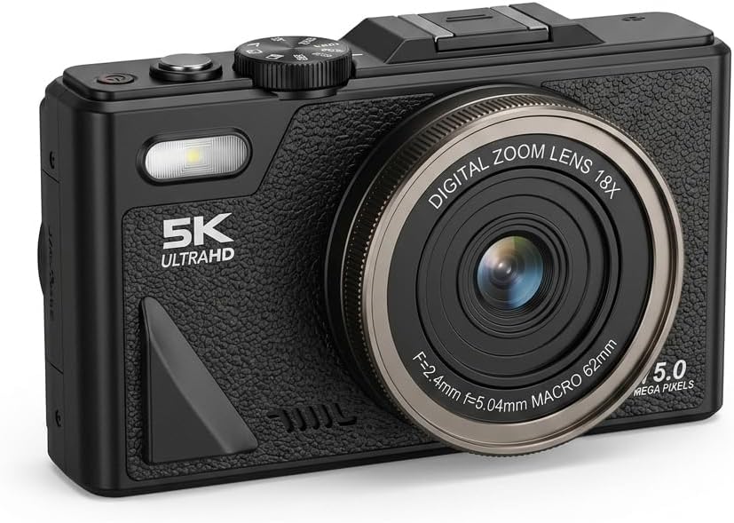 5K Dijital Vlog Kamerası, 75MP Yüksek Çözünürlük, 18X Zoom, 3 İnç Döndürülebilir IPS Ekran, WiFi Bağlantılı Taşınabilir Fotoğraf Makinesi