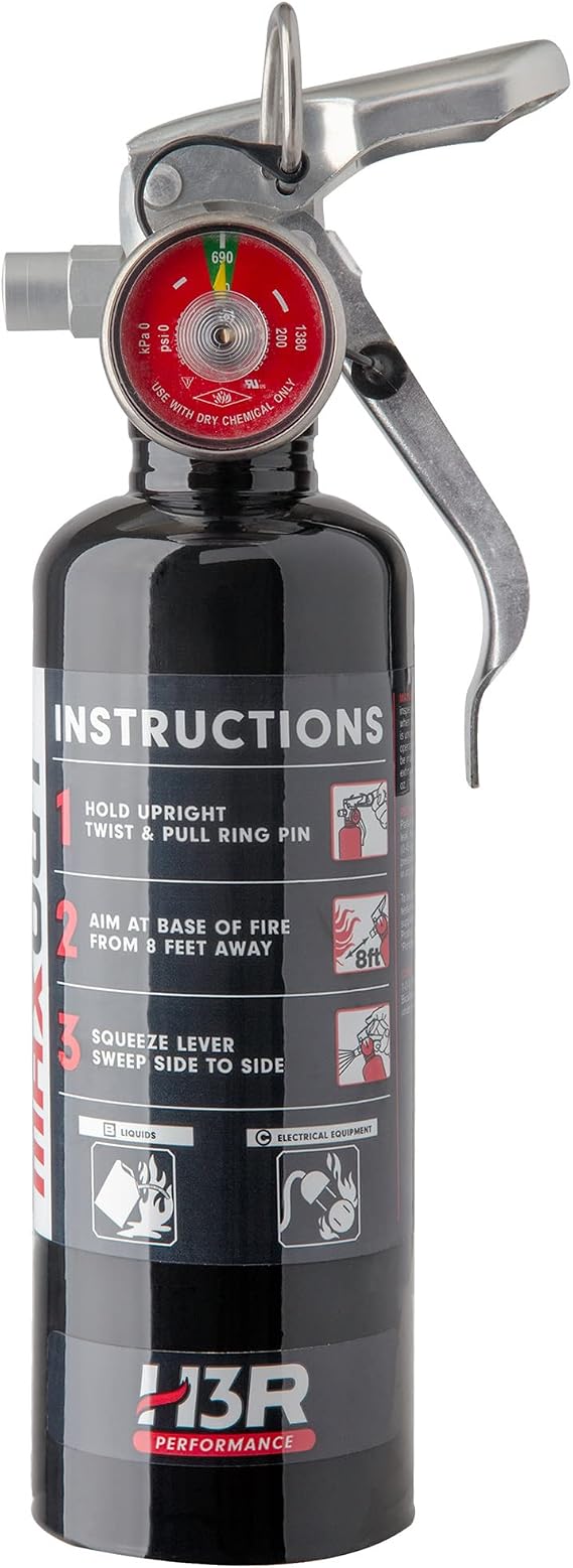 MaxOut Compact Fire Extinguisher for Vehicles Cars, Trucks, UTVs, RVs & Boats | Off-Road Ready | Refillable Purple K Dry Chemical | Class BC | Mounting Bracket | UL Listed | Black 1.0 lb