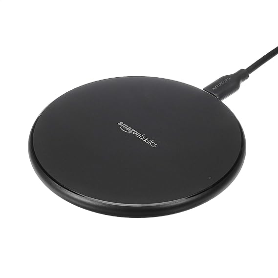 Amazon Basics Wireless Charger, 15W Qi Certified Wireless Charging Pad with USB Cable, Compatible with iPhone 15/14/13/12/11/X, Samsung & LG, Case Compatible, Black