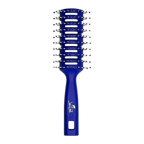 JOHNNY B. Professional Vented Hair Brush for Blow Drying & Detangling, Ball-Tipped Small Bristles, Grooved Handle (Blue)