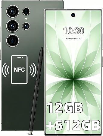 Unlocked Phones C25 Ultra NFC Function Cell Phone, 12GB+512GB Large Storage Android 15 Smart Phone, 8000mAh Battery Phone, 6.9" HD Screen/Built in Pen/Face ID/Fingerprint Lock/5G Dual SIM/GPS Green