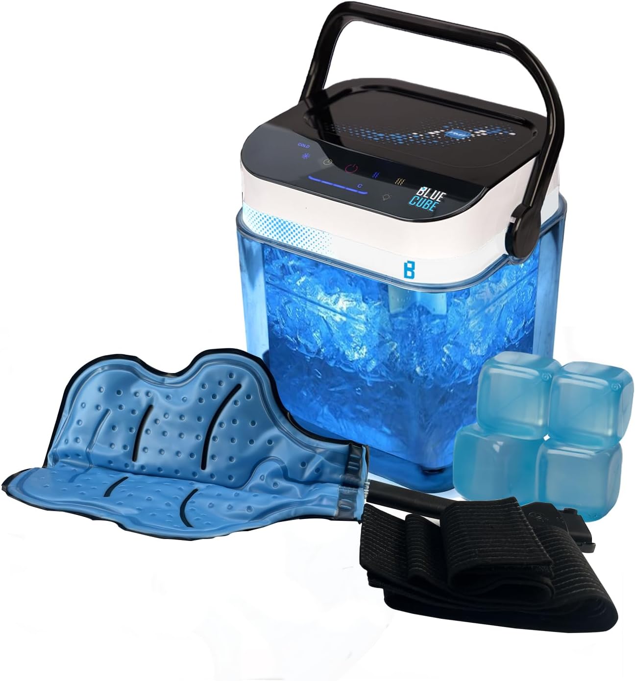 Circulating Ice Machine with Air Compression by Blue Cube- for Knee,Elbow,Shoulder,Back Pain,Swelling,Sprains,Injuries,Recovery-Rice - Cold TherapyAir Compression System with Universal Therapy Pad