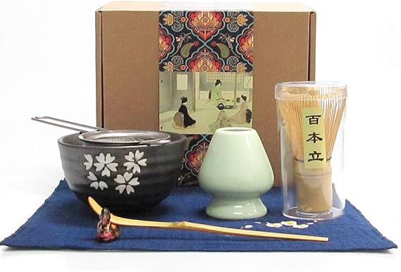 Artcome 和抹茶セット 抹茶泡立て器 伝統的なスクープ 抹茶ボウル セラミック泡立て器 手作り抹茶セレモニーキット 7点セット