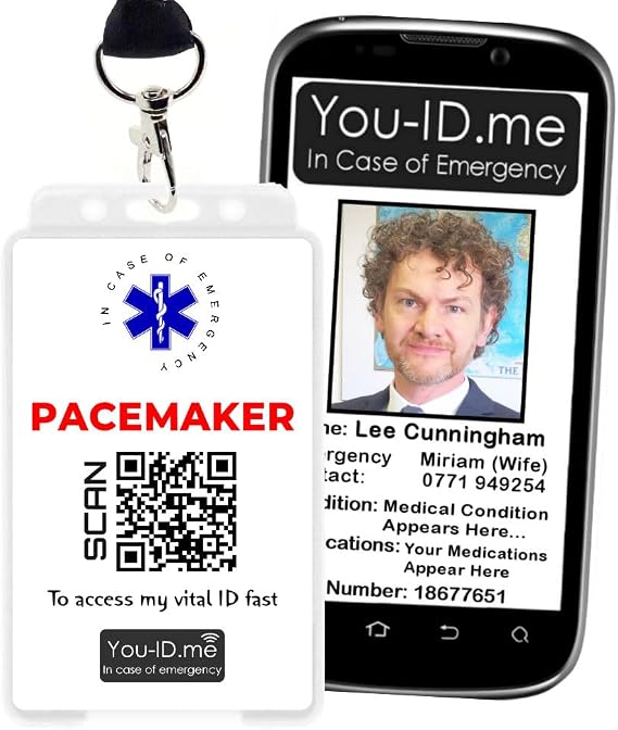 Pacemaker Card with Pacemaker Card Holder, Medical Alert Card. Personalised with Name, Next of Kin Details, Photo ID, Uniquely Updateable via Free Online You ID Me Service