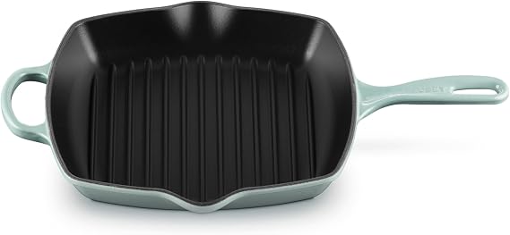 Le Creuset Enameled Cast Iron Square Skillet Grill, 10.25", Sea salt