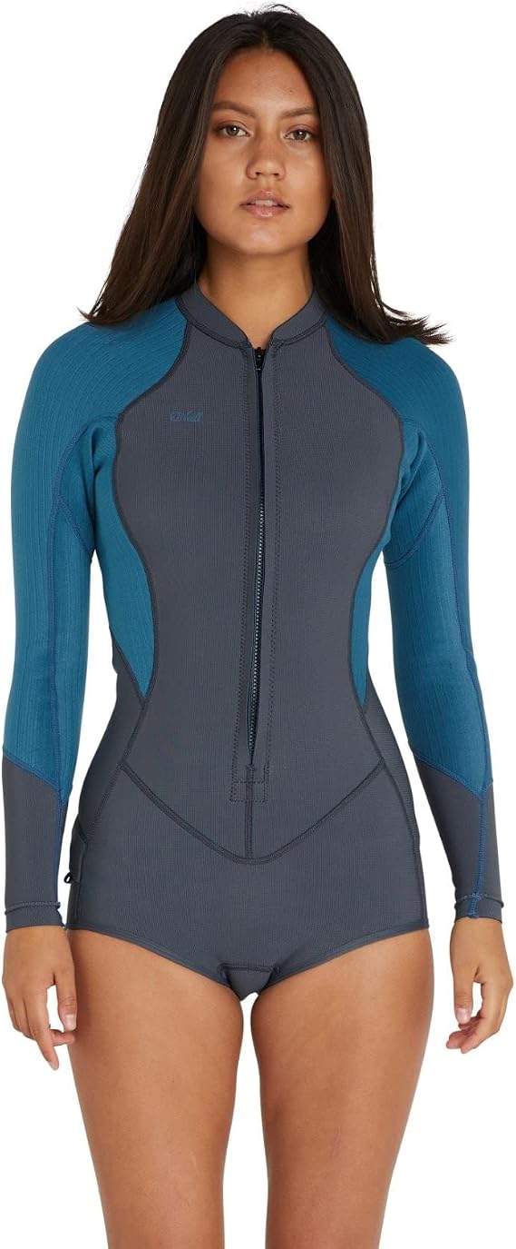 O Neill Blueprint 2mm Front Zip LS Womens Springsuit GV8-Graphite-Blue Haze 10