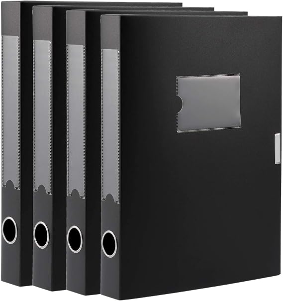 DONGLI 4 Pack Box Files A4,40mm Spine,Plastic Filing Boxes for Office-Black