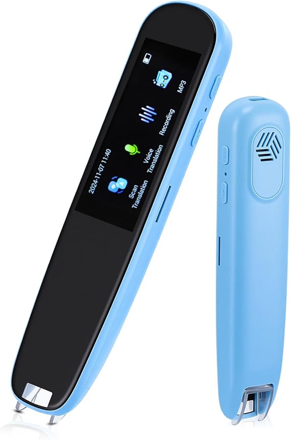 Scan Reader Pen, OCR Digital Translator and Reading Pen For Dyslexia Autism Students, Smart Voice Pen Support 112 Language Voice Translation Offline Scanning Reading for Learning Travel, Blue