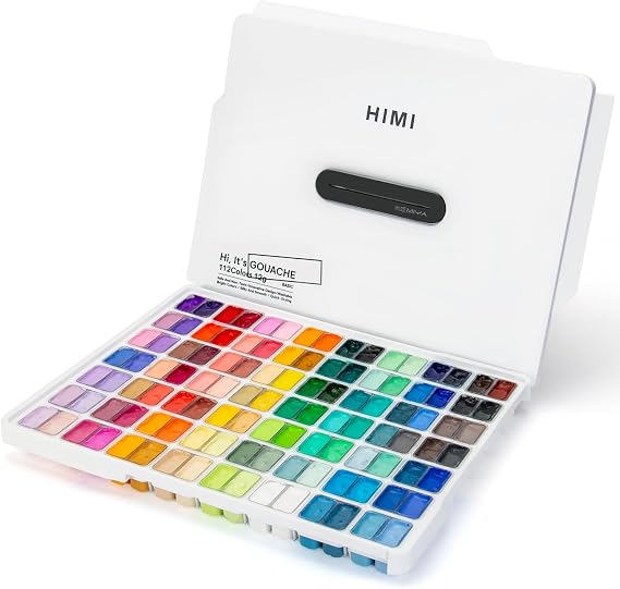HIMI Gouache Paint Set, 112 Colors x 12g Twin Jelly Cup Design in a Carrying Case, Non-Toxic Paint for Canvas and Paper, Perfect for Artists, Student, Gouache Opaque Painting(White)