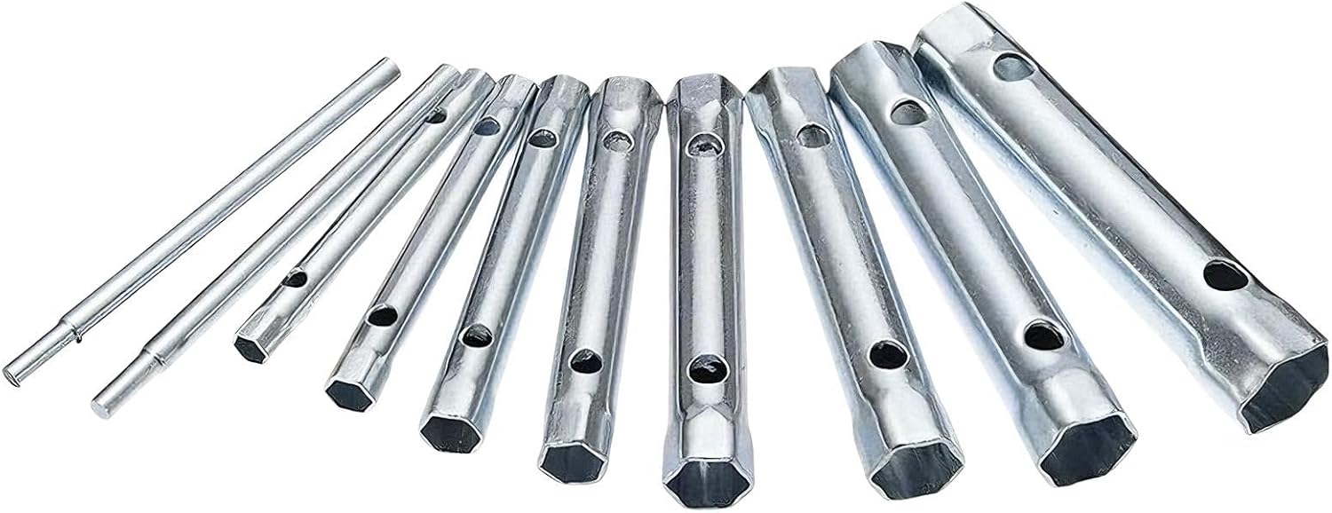 Box Spanner Set - Tubular Spanners 6 x 7-20 x 22mm with 2 Tom-My Bars, 10 Piece Set