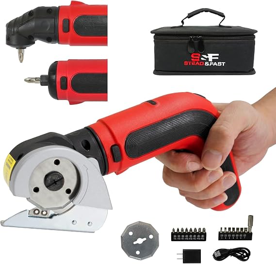 S&F STEAD & FAST Electric Box Cutter 4V, Cordless Electric Scissors for Cardboard, Power Cutter with Case for Crafts, Leather, Paper