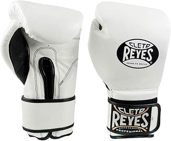 Cleto Reyes Extra Cushion Leather Training Gloves, Black, 14 oz, White