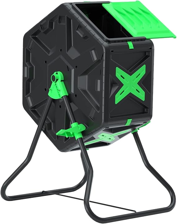70L Tumbling Compost Bin, Single Chamber Compost Tumbler with Easy-Turn, Fast-Working System for Garden, Black&Green