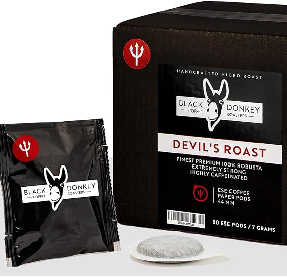 Black Donkey - 50 ESE Coffee Paper Pods 44mm (DEVIL'S ROAST) | Extra Strong