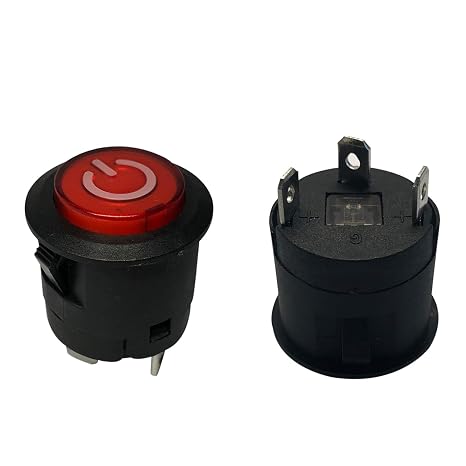 2PCS Push Button Power Supply Switch Start Button Switch for ChildrenElectric Powered Wheel Replacement Parts Kids Ride-On Car Toys Accessory Self Locking Glowing with LED Light