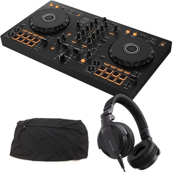 Pioneer DJ Controller DDJ-FLX4 + Headphones HDJ-CUE1 + Dust Cover Set Compatible with rekordbox/Serato DJ Lite DDJ-400 successor model