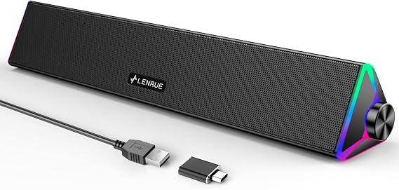 LENRUE PC Speakers,Computer Speakers with Single USB for Power and Stereo Sound,PC Soundbar with Touch Lights,Gaming Speaker for Desktop,Laptop (USB-C Adapter Included)