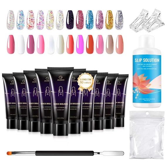 Poly Gel Random 10 Color Set Quickly Building Nail Extension Gel UV/LED DRY,Nail Extension Enhancement GelS For Polygel Beginner & Professional Nail Art Salon DIY At Home(10 Random Colors)