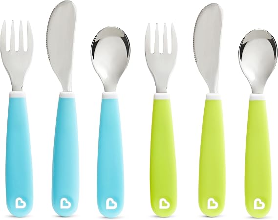 Munchkin SplashTM Toddler Fork, Knife and Spoon Utensil Set, 6 Pack, Blue/Green