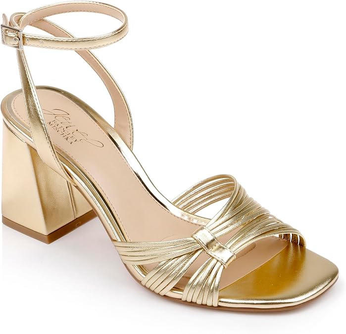 Jewel Badgley Mischka Michelle Metallic Strappy Block Heels