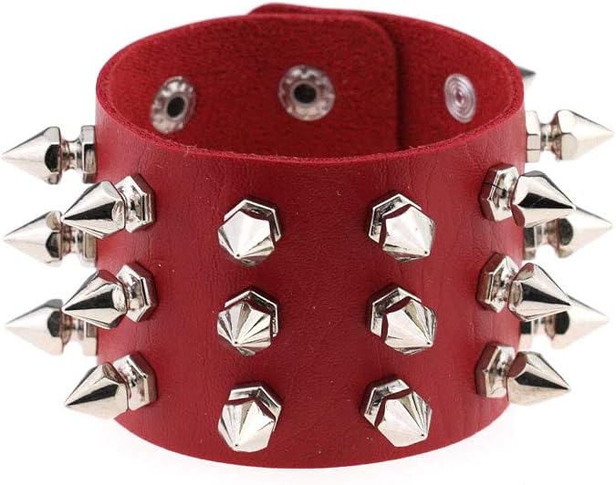 Tanyoyo Unisex Spike Studded Rock Punk Biker Wide Strap Leather Bracelet Gothic Rivet Buckle Wristband