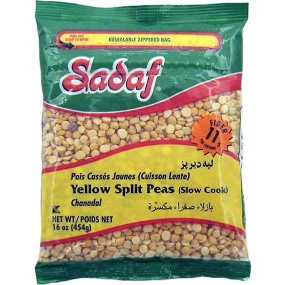 Sadaf Yellow Split Peas - Slow Cook - Yellow Split Peas for Cooking and Food Flavoring - Dried Split Peas - Kosher - 16 oz Resealable Bag