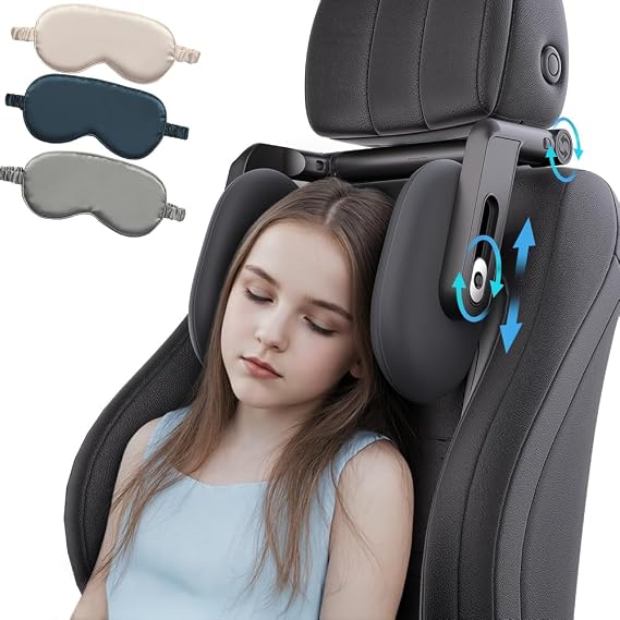 Car Headrest Pillow with 2 Hooks, Adjustable Car Seat Neck Support for Kids