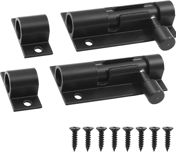Piutouyar 2 Pcs 2 Inch Barrel Bolt Latch, Heavy Duty Sliding Door Latch Aluminum Alloy Mini Slide Bolt Latch Small Sliding Lock Door Lock for Security Gate Warehouse Garage Door Latches(Black)