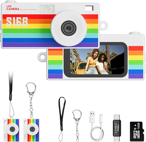 Mini Keychain Digital Camera, 16GB Card, Y2K Retro Tiny Camera