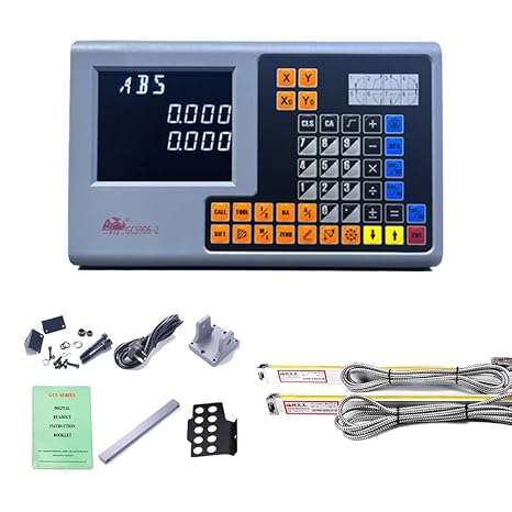 2 Axis Digital Readout Display with 2pc Glass Linear Scale 5 Micron Accuracy for CNC Mill Lathe Machine (300mm+600mm)