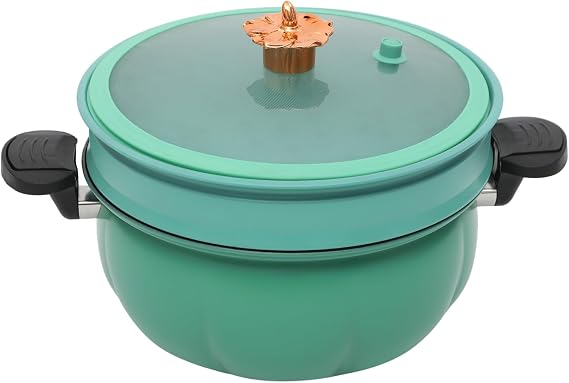 8 Qt Micro Pressure Cookware Stock Pot with Detachable Handle and See-through Operating Glass Lid Micro-Pressure Cooking Pot Nonstick for Gas, Induction, Electric Stoves (Green)