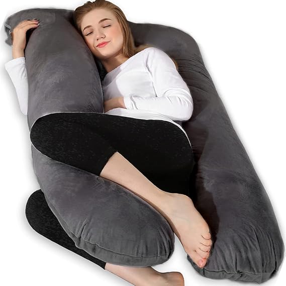 Chilling Home Pregnancy Pillow for Sleeping, Full Body Pillow Maternity Pillow for Pregnant Women, Comfort U Shaped Zootzi Pillow with Removable Washable Velvet Cover, Dark Grey, 55x28 in