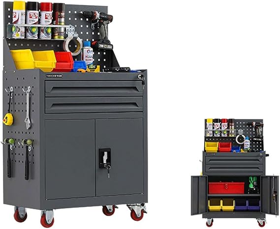 2-Drawer High Capacity Rolling Tool Chest, Removable Cabinet Storage Box with Wheels and Lock for Mechanical Workshops Storage and Toolbox(Gris)