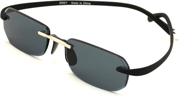 Small Low Profile Rimless Lightweight Rectangular Sunglasses With Memory Flex Temple