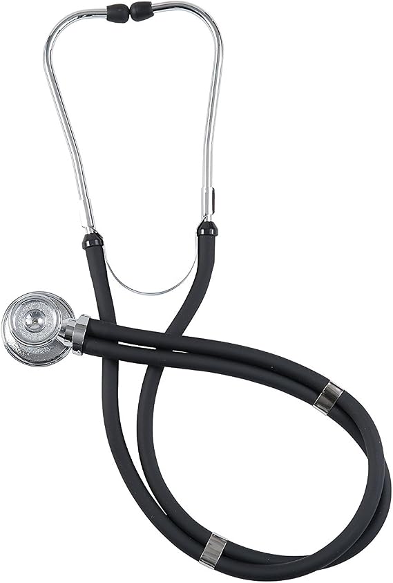MABIS Stethoscope Sprague Rappaport 5 in 1 for Heart Sounds and Murmurs on Adult, Pediatric and Infants, 5 Interchangeable Chest Pieces, 3 Bells and 2 Diaphragms, 22 Inch Y Tubing, Retail Box, Black