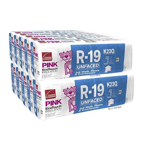 Owens Corning 1280 SQFT 10 Bags of R 19 Unfaced 19 by 48 Fiberglass Batt Fits 2X6 Floor-Ceiling