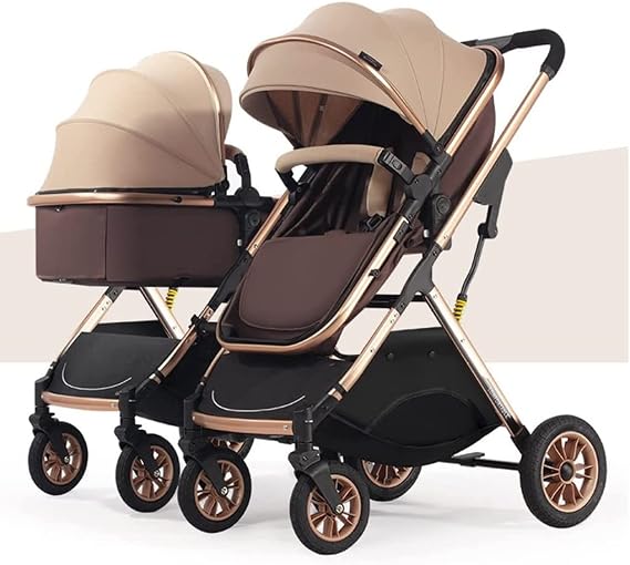 Twin Umbrella Pram Stroller,Foldable Tandem Stroller for Infant and Toddler,Detachable 2 Single Strollers Double Pushchair with Reversible Bassinet,Adjustable Canopy