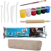 Hobalem Clay Pulp Set-2, Ceramic Pulp Starter Set, Ebeşuar, Roller, 1 Kg White Clay, Paint, Brush